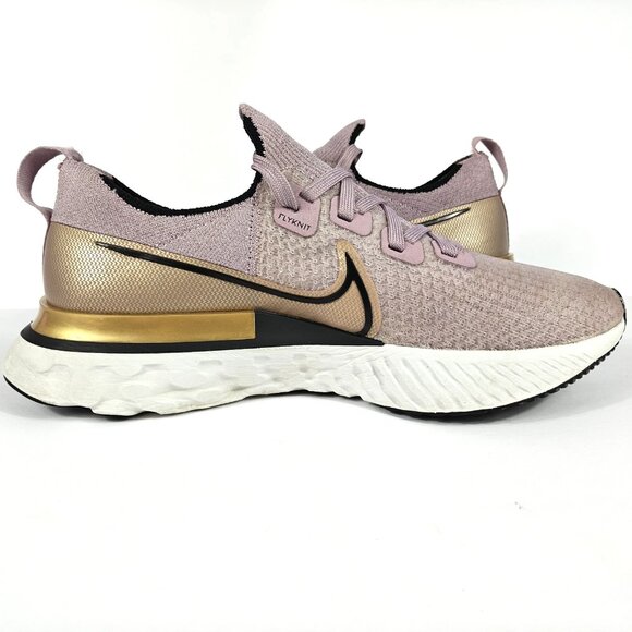 Nike React Infinity Run Flyknit Womens 10 Shoe Plum Fog Metallic Gold CD4372-500 - Picture 10 of 16